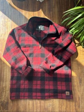 Men's John Wayne Stock & Supply Red and Black Plaid Half-Zip Pullover